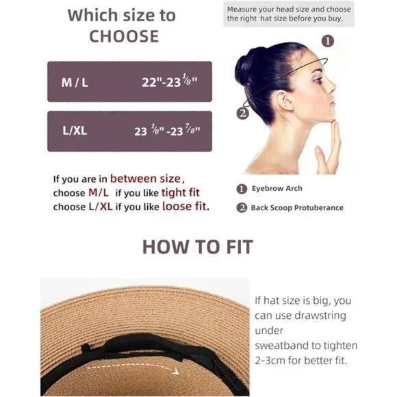 Wide Brim Straw Fedora Hat - Summer Beach Sun Hat with UPF Protection for Women